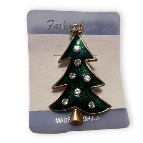 🤯5/$20🤯 NWT Christmas Tree Rhinestone Brooch - Picture 1 of 1